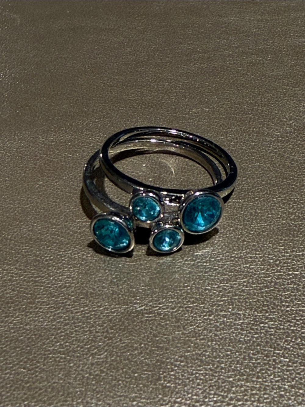 Silver Tone Stackable Rings with Turquoise Blue Crystal Accents